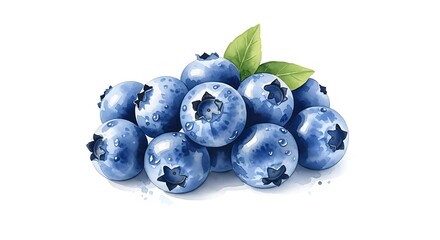 Fresh vibrant blueberries with water droplets and green leaves, perfect for healthy recipes