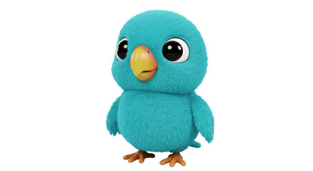 Adorable blue bird cartoon character PNG isolated on transparent background, cute animal mascot for kids design