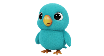 Adorable blue bird cartoon character PNG isolated on transparent background, cute animal mascot for kids design