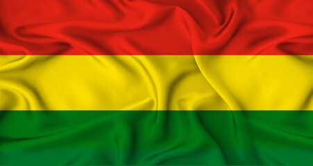 Realistic Bolivia flag waving. Close up of flag of Bolivia with cloth texture