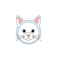 Fototapeta premium A simple and charming illustration of a white cat's face with blue eyes and pink ears.