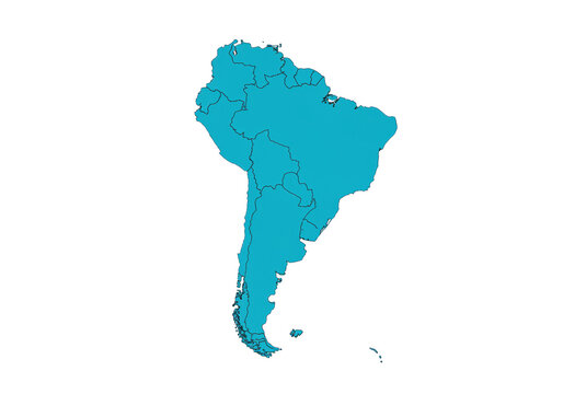 South America map in blue isolated on transparent background, continent geography outline