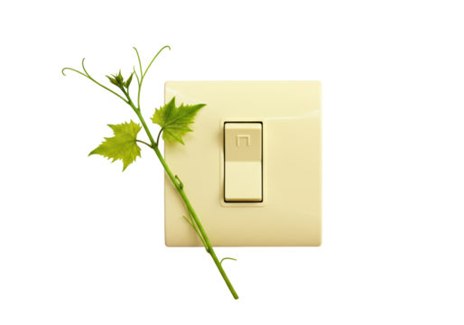Light switch with vine isolated on transparent background, energy conservation concept