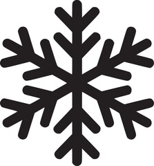 A symmetrical black snowflake with six points on a white background in a simple graphic style