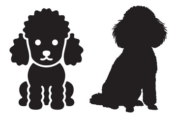 Silhouette of a Sitting Poodle, Front and Side View