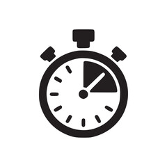 A simple dark blue stopwatch icon with a white background indicating elapsed time on the dial face