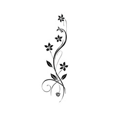 Black vine with five petal flowers and leaves plant