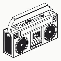 Obraz premium Black and white isometric boombox vector illustration