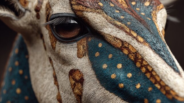 Detailed Close-Up of Giraffe's Eye and Unique Patterned Fur Markings