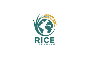 Rice trading: Illustrative design with rice symbol around world representing rice trading business