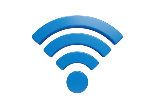 Blue WiFi symbol PNG isolated on transparent background, wireless internet connection icon