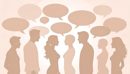 Diverse Group of People Silhouetted Talking and Communicating with Speech Bubbles