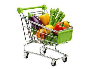 Shopping cart full of fresh vegetables isolated on white, healthy eating concept