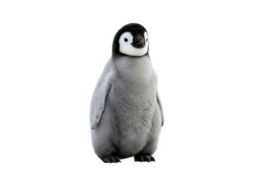 Cute emperor penguin chick isolated PNG, fluffy baby bird on transparent background