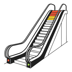 Colorful escalator steps with black outline and white background