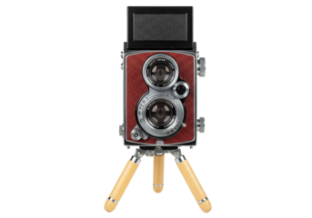 Vintage twin lens reflex camera isolated on white, antique photography equipment for collectors