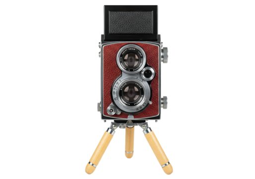 Vintage twin lens reflex camera isolated on white, antique photography equipment for collectors