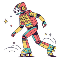 Colorful robot on roller skates with stars machine