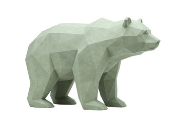 Low poly bear sculpture isolated on transparent background, polygonal animal figure PNG
