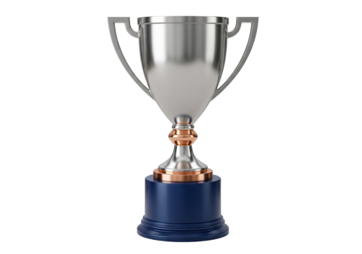Silver trophy cup isolated on white, award for winner of competition or championship