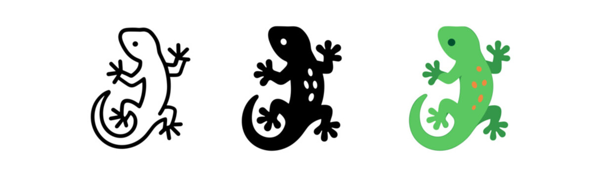 Gecko icons: outline, solid, and colorful designs for reptile graphics