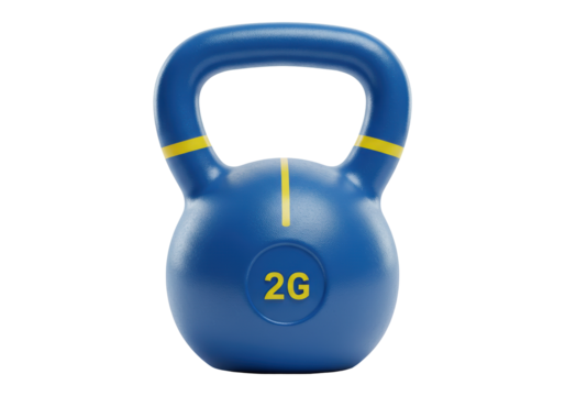Blue 2kg kettlebell isolated on white, fitness equipment for strength training and exercise
