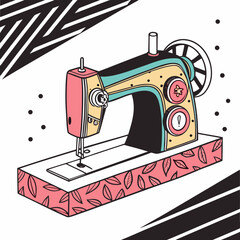 Colorful vintage sewing machine with leaf pattern base