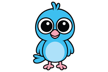 Cute light blue cartoon bird vector with pink feet and big eyes, perfect for kids’ illustrations, animal designs, and stickers.