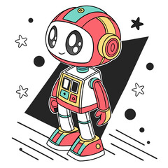 Cute cartoon robot with colorful accents and stars