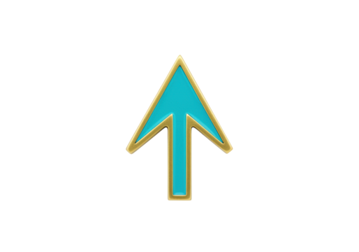 Teal arrow pointing up isolated on transparent background, direction symbol in PNG format