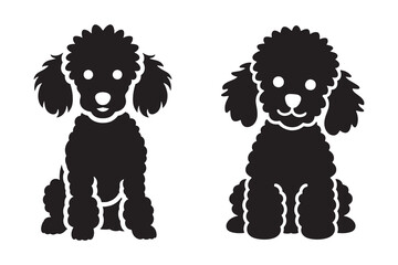 Black Poodle Silhouettes Front View Poodles Sitting