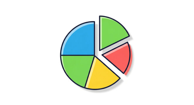 Colorful pie chart with different segments isolated on white background, representing data analysis and statistical information for business presentations