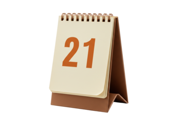 Desk calendar showing the number 21 isolated, brown and beige paper calendar for office or home