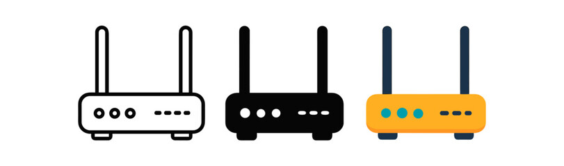Obraz premium Three distinct router designs: outline, solid, and colorful styles