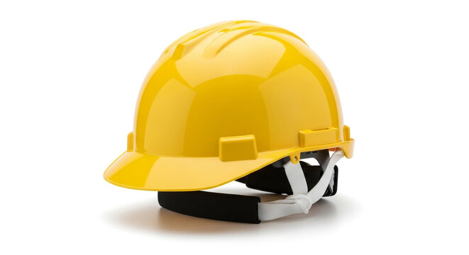 Yellow hard hat isolated on white background, a crucial safety equipment for construction workers and engineers, providing head protection in hazardous environments - Powered by Adobe