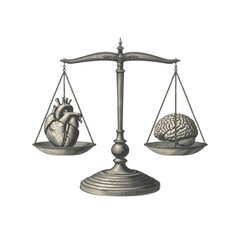 Vintage scale balancing human heart and brain balance