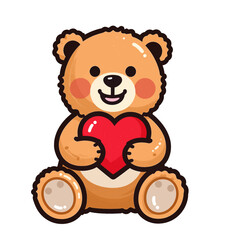 Obraz premium Cuddly teddy bear holding a red heart, symbolizing love and affection