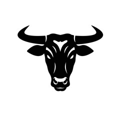 Bold silhouette of a bull's head with powerful horns symbolizing strength and determination isolated on white background