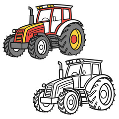 Red yellow tractor and outline tractor farm vehicle 1