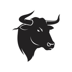 Powerful black bull head silhouette majestic livestock strong animal symbol isolated on white background
