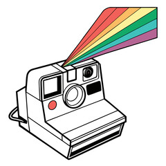 Fototapeta premium Retro instant camera with rainbow light beam vintage