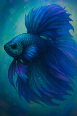 Fototapeta premium Abstract Watercolor-Style Betta Fish Portrait Deep blue