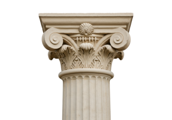 Ornate capital of a column isolated on transparent background, architectural detail