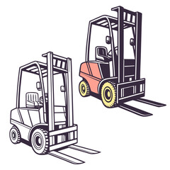Two forklift trucks one colored one outline industrial