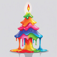 Colorful rainbow candle shaped like a Christmas tree