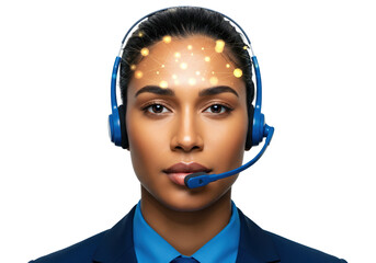 Professional woman with headset isolated on transparent background, customer service PNG