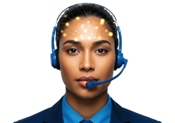 Professional woman with headset isolated on transparent background, customer service PNG