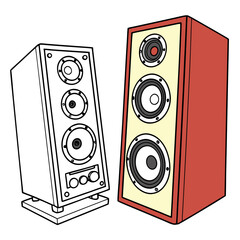 Two vector speakers one colored one outline audio sound