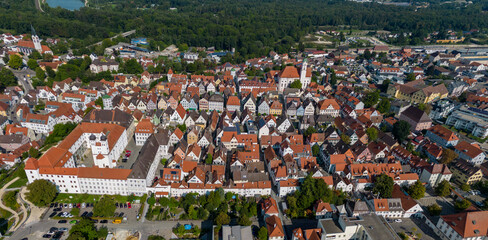 Aerial view around the old town of Günzburg in Germany on a cloudy autumn day