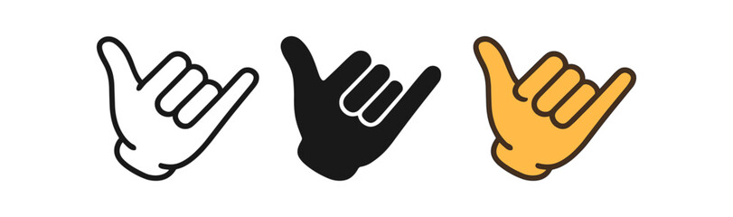 Obraz premium Shaka gesture icons: bold black, white, and yellow designs in a flat style